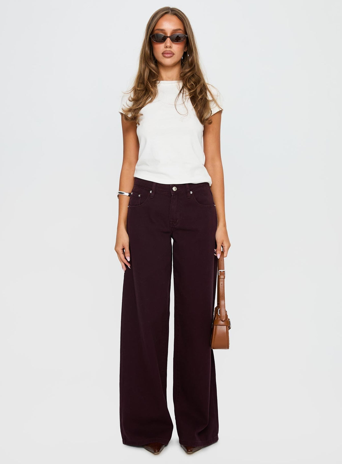 Big News Mid Rise Wide Leg Jeans Currant