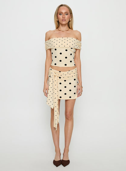 Aneira Off Shoulder Top Cream Polka Dot