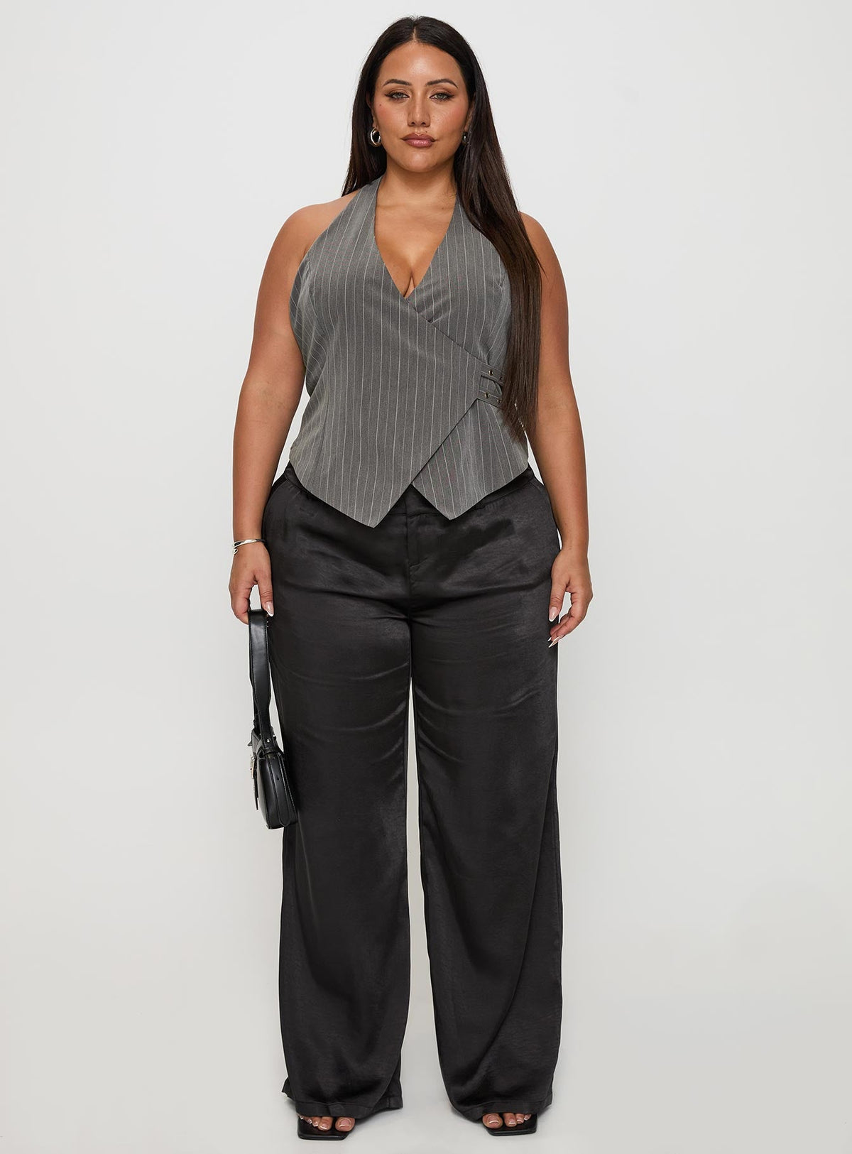 Calexico Buckle Halter Top Grey Pinstripe Curve