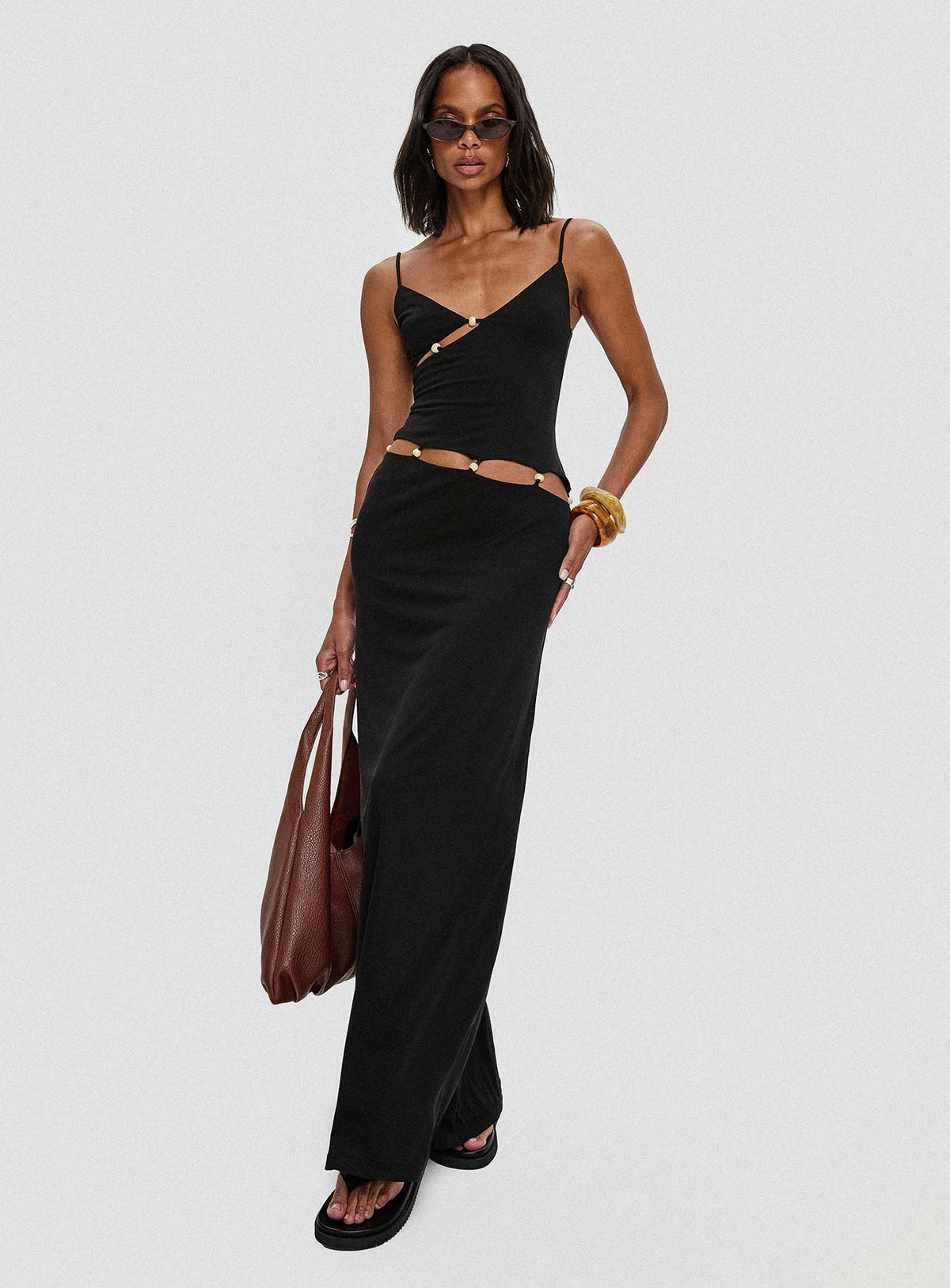 Allspice Beaded Maxi Dress Black