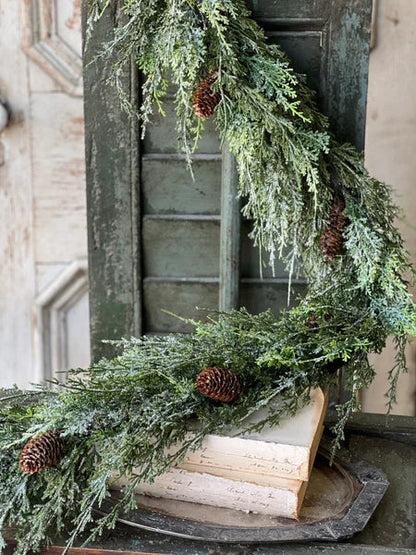 70" Silver Thread Cedar Garland