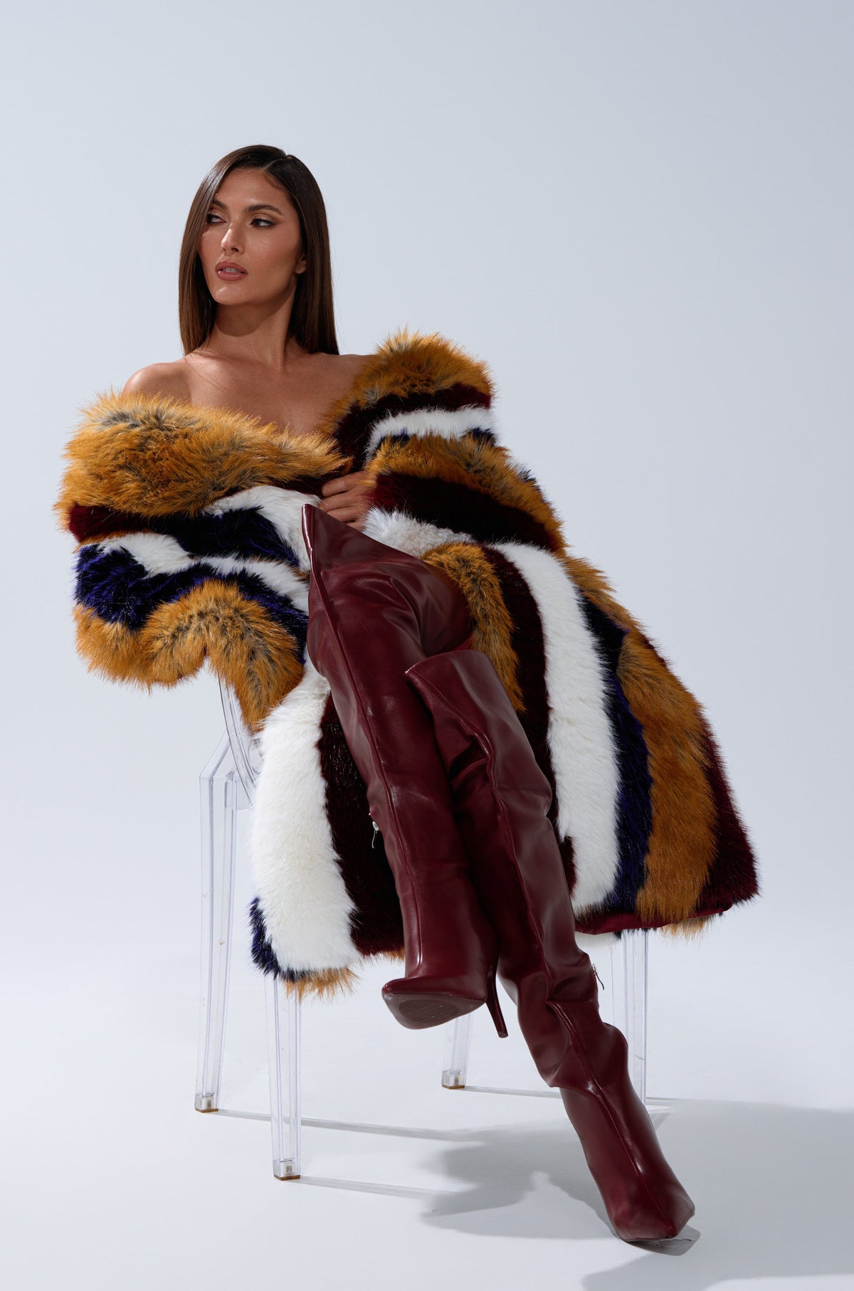 ALAIA STRIPED FAUX FUR