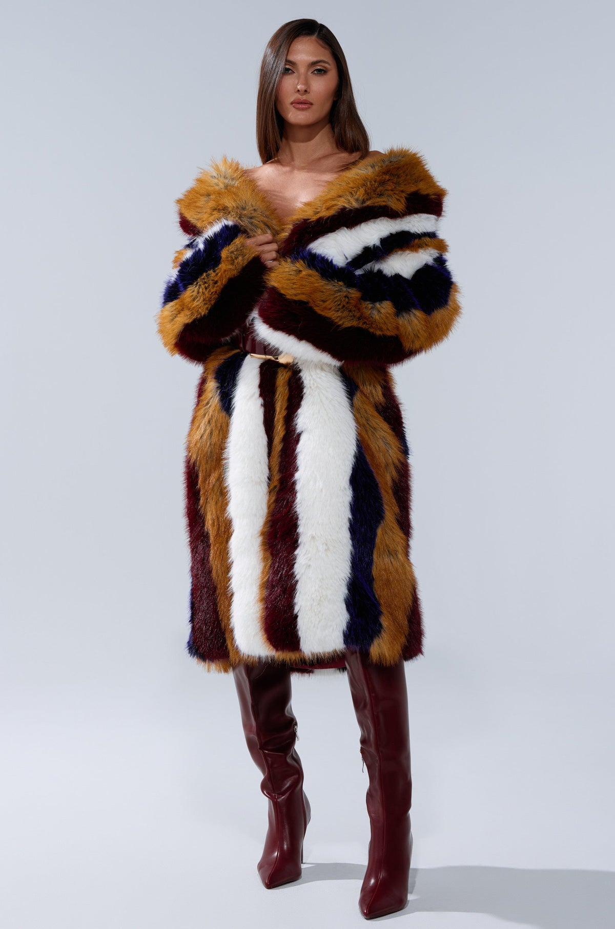 ALAIA STRIPED FAUX FUR