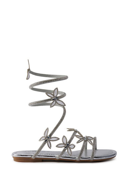 AKIRA ALBUS SILVER COIL RHINESTONE FLAT SANDAL