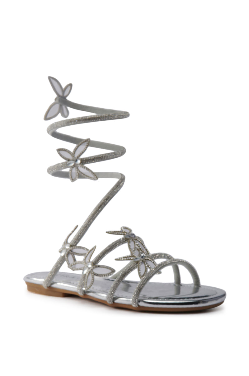 AKIRA ALBUS SILVER COIL RHINESTONE FLAT SANDAL