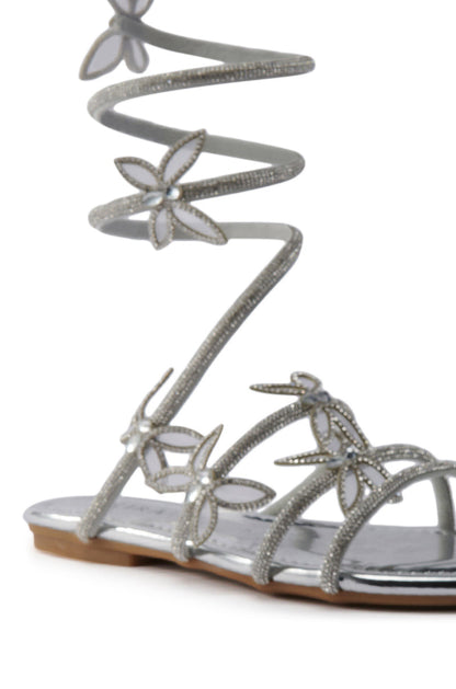 AKIRA ALBUS SILVER COIL RHINESTONE FLAT SANDAL