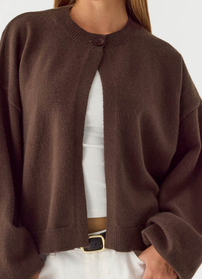 Annie One Button Cardigan - Chocolate
