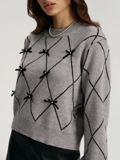 Argyle Bow Detail Sweater