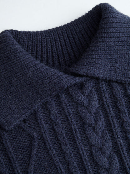 Wool-Blend Cable-Knit Waist-Defined Sweater