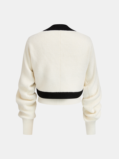 Color-Block Cutout Ribbed Sweater Set