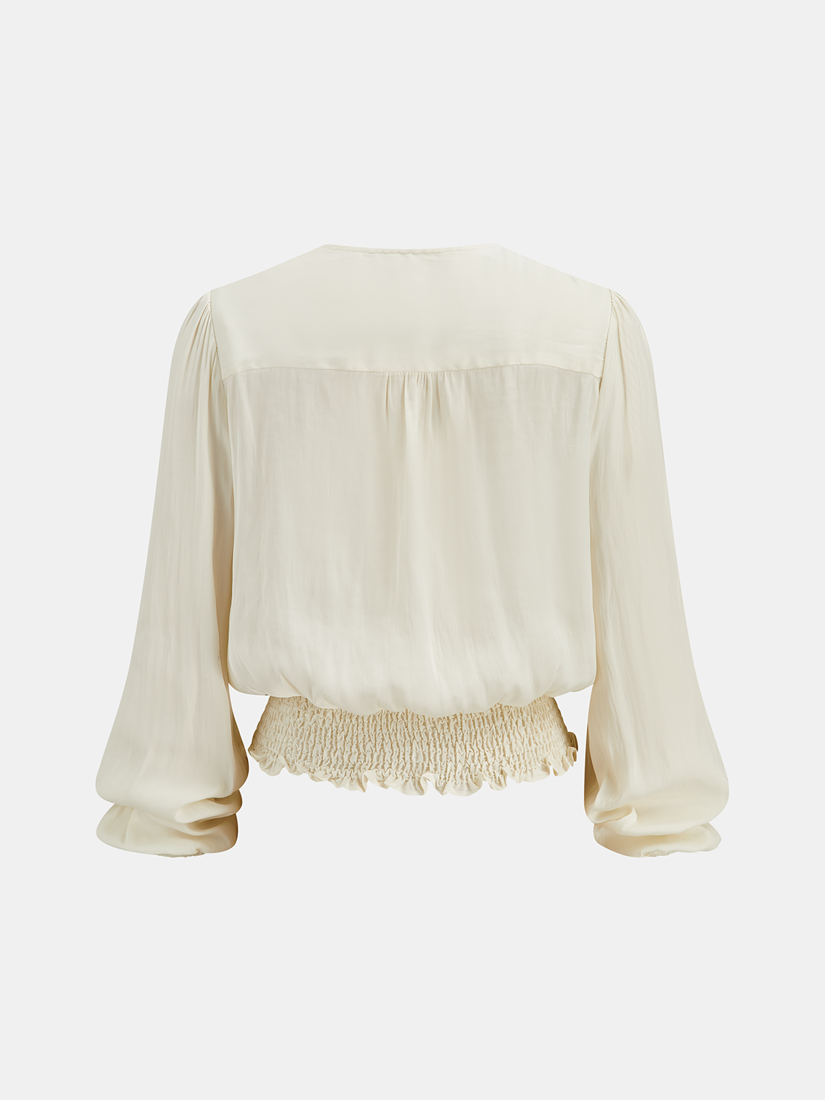 Lace Trim Smocked Waist Long Sleeve Blouse