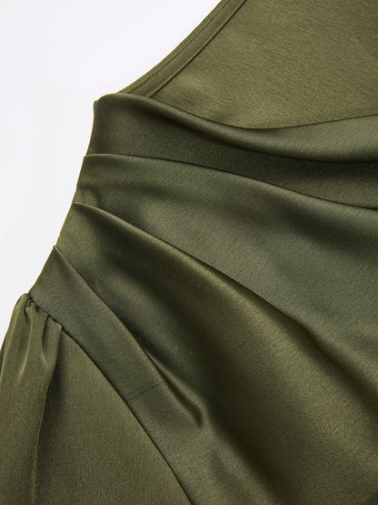 Satin Cowl-Neck Long Sleeve Blouse