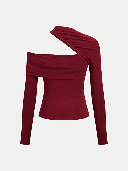 Asymmetric Cut-Out One Shoulder Long Sleeve Top