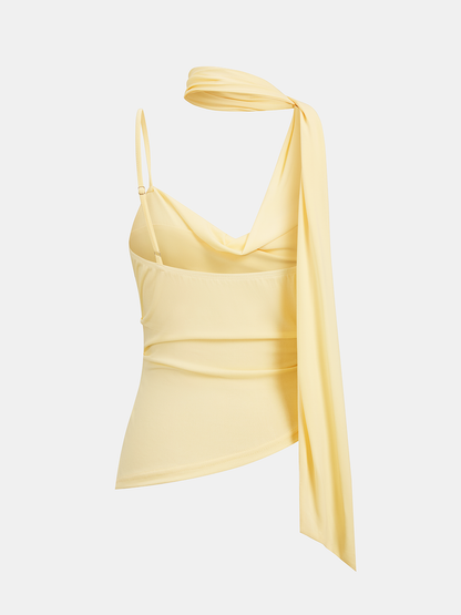 Asymmetric Draped Tie Neck Cami Top