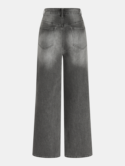 Mid-Waist Wide-Leg Denim Pants