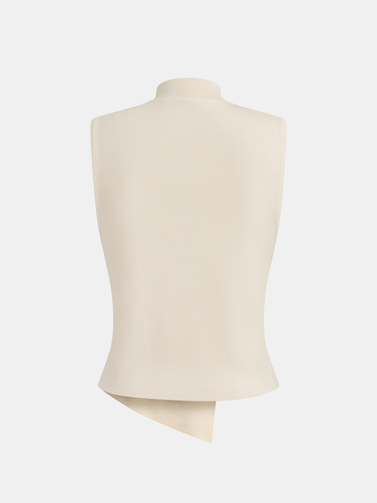 Asymmetric Button Sleeveless Knit Top