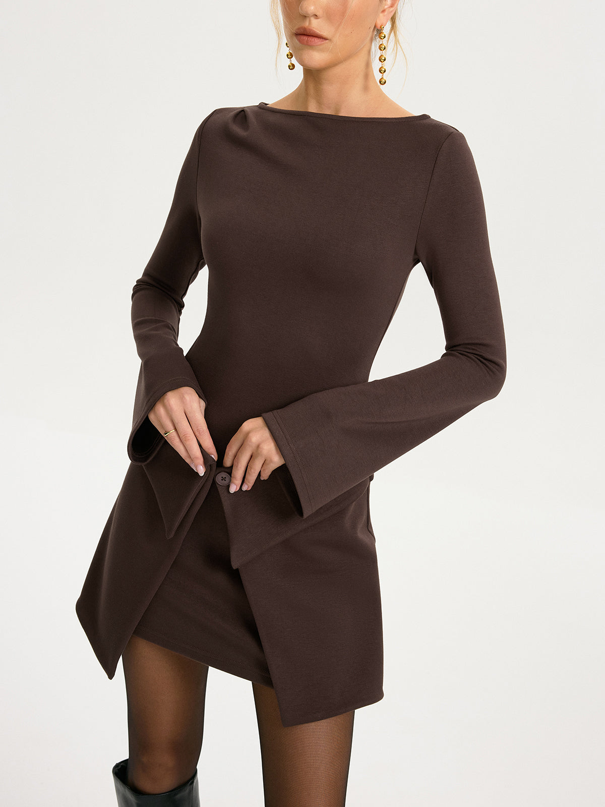 2 in 1 Wrap Long-Sleeve Mini Dress