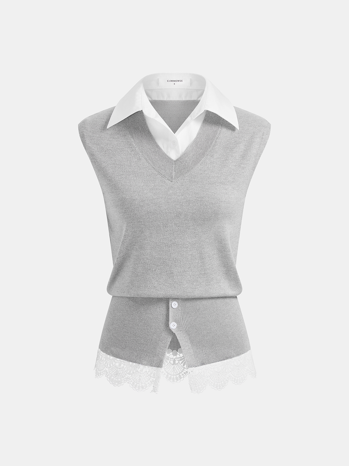 2 in 1 Collared Lace Hem Knit Vest