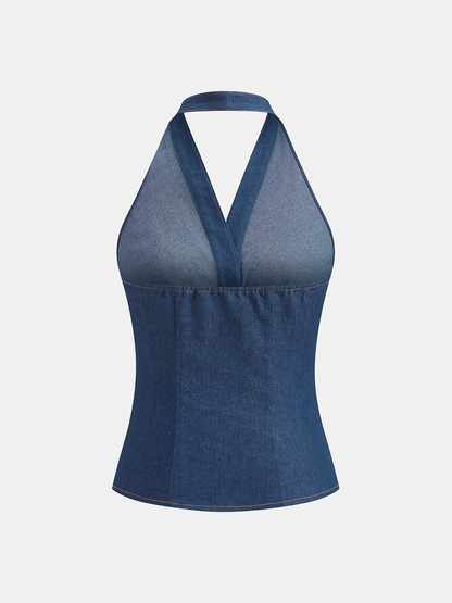 Cotton Blend Halter Vest & Shorts Set