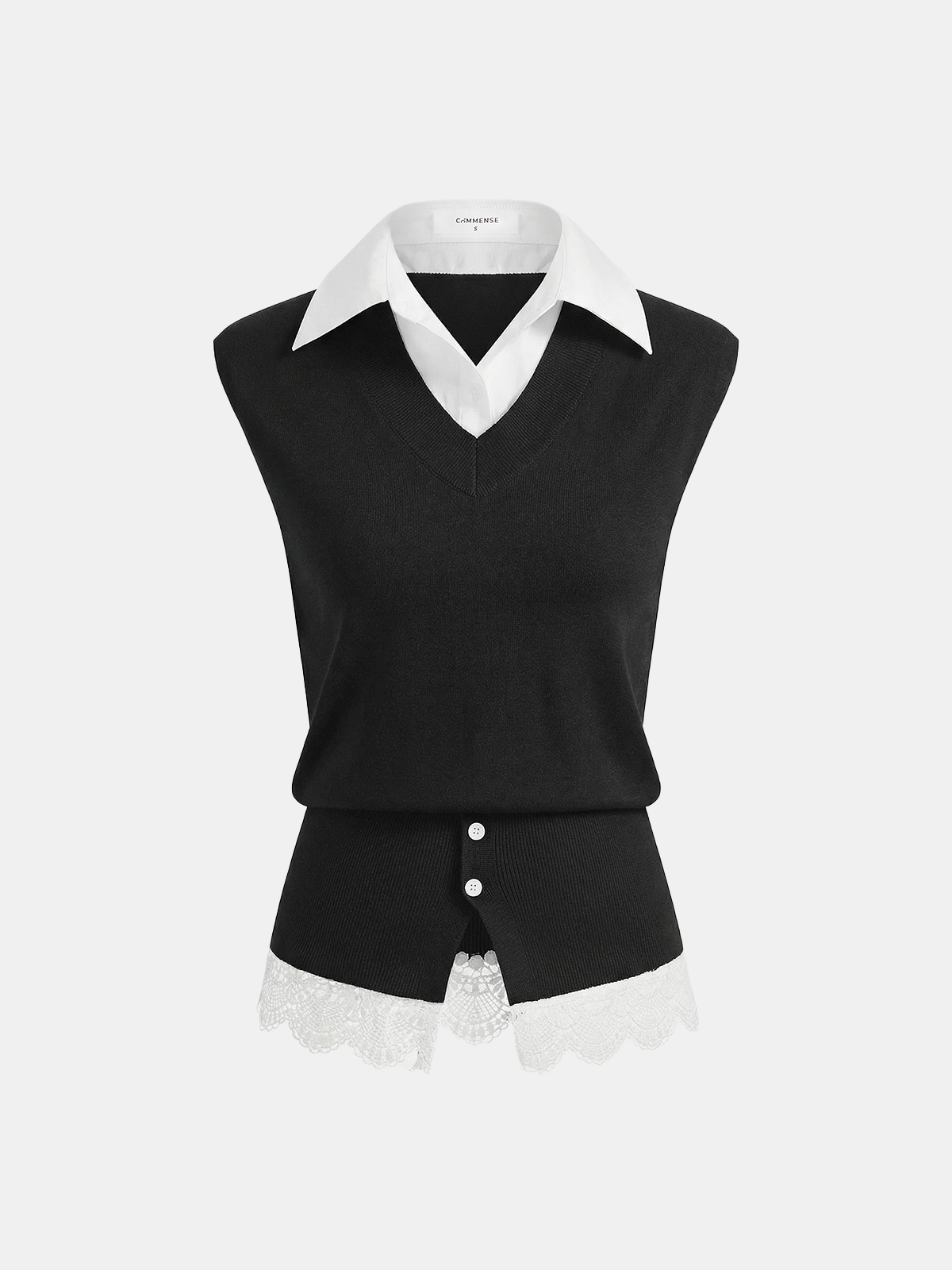 2 in 1 Collared Lace Hem Knit Vest