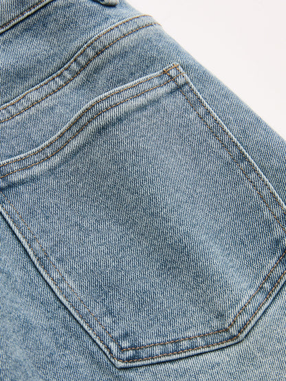 Asymmetric Mid-Waist Straight-Leg Jeans