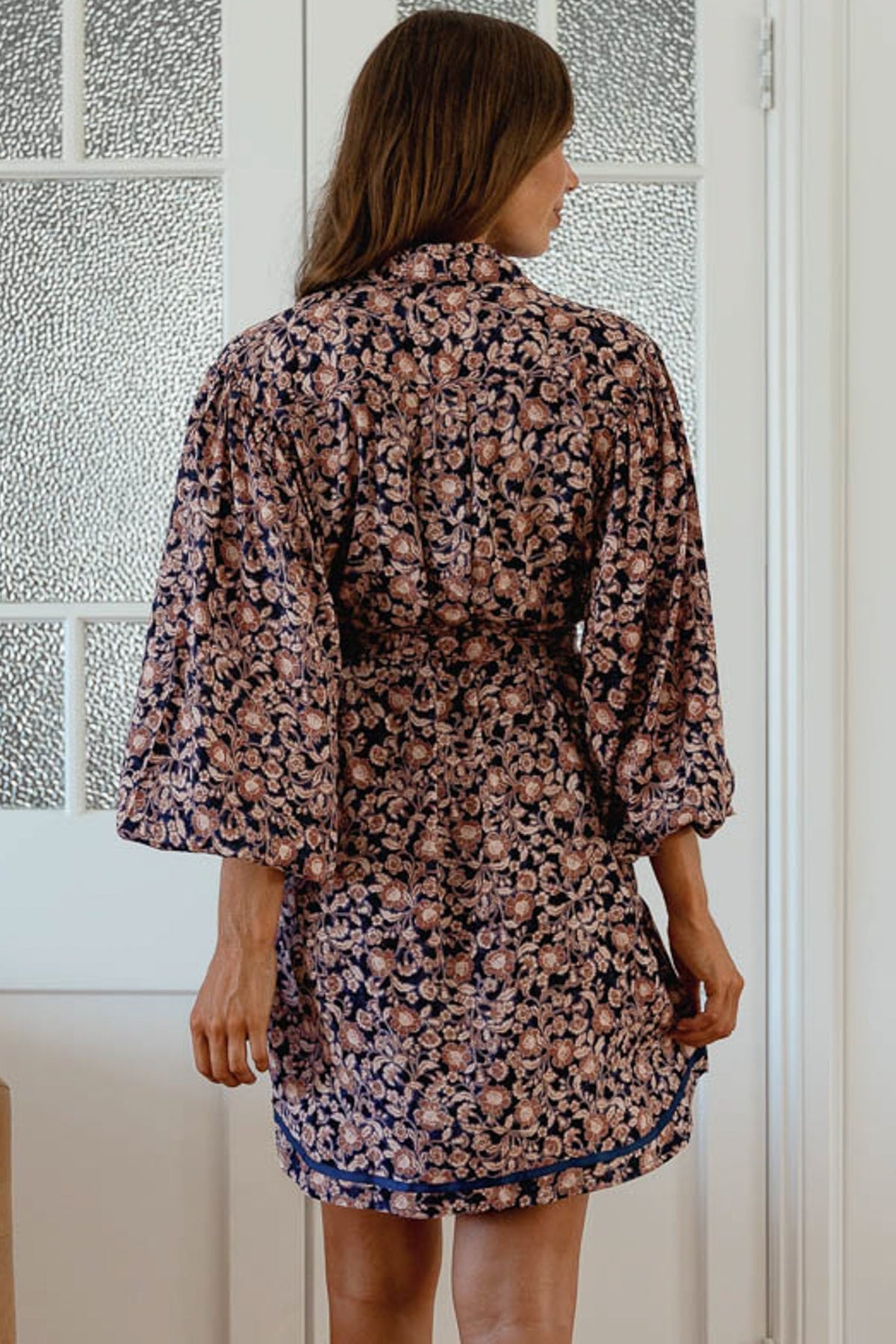 JAASE - Beverly Shirt Dress: Button Down Dress with Matching Belt in Midnight Meadow Print
