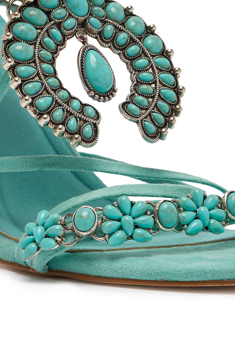 AKIRA GOLD CLIPSE AQUA HARDWARE EMBELLISHED STILETTO SANDAL