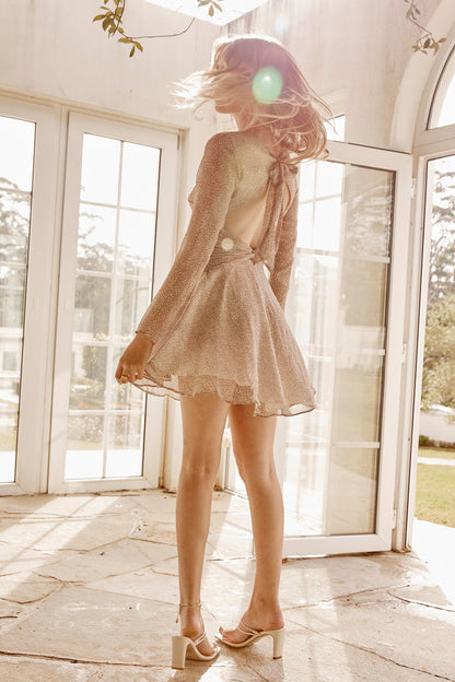 Just A Crush Long Sleeve Keyhole Back Dress Speckle Print White