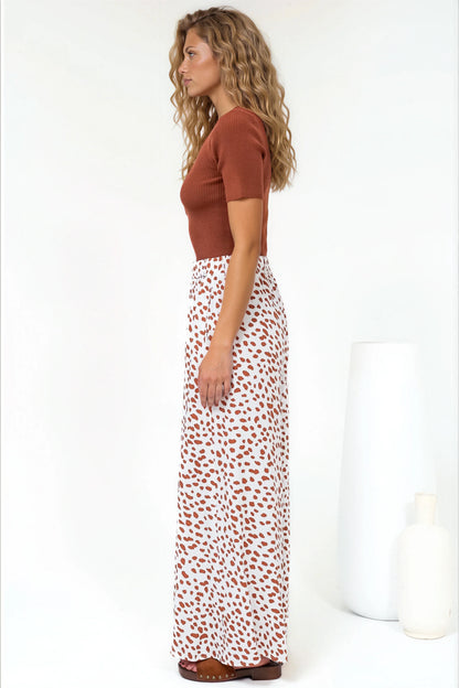Channing Pants - High Waisted Wide-Leg Pants with Pockets in Dasher Print Brown
