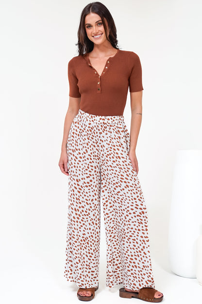 Channing Pants - High Waisted Wide-Leg Pants with Pockets in Dasher Print Brown