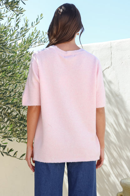 Fable Knit Top - Crew Neck Relaxed Super Soft Knit Tee in Pink