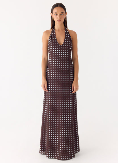 Float Away Maxi Dress - Chocolate Blue Dot