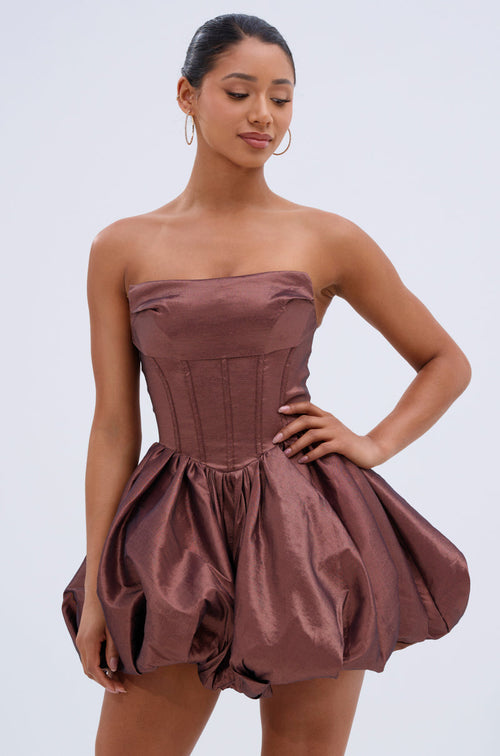 ADORE YOU WOVEN MINI DRESS IN MOCHA