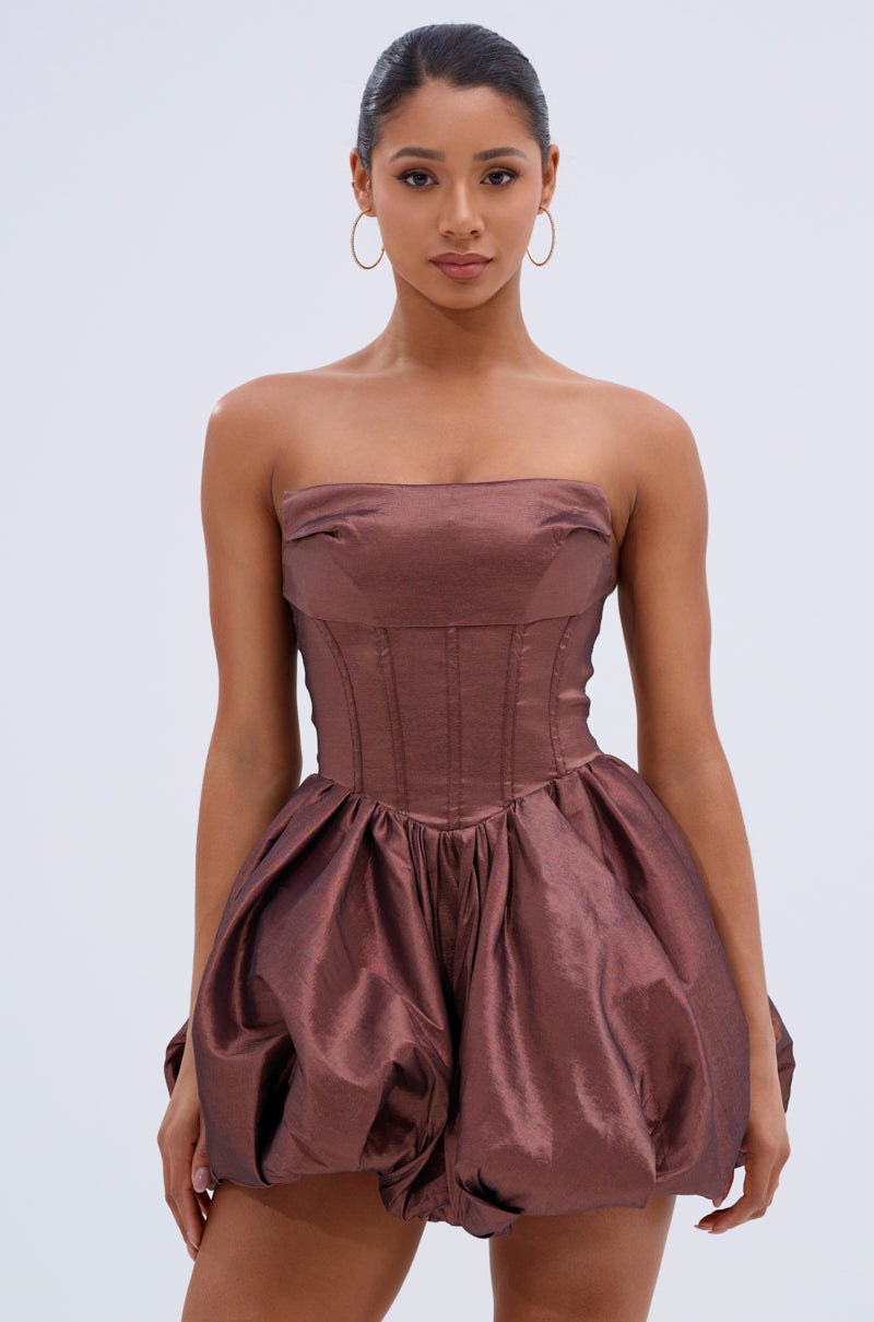 ADORE YOU WOVEN MINI DRESS IN MOCHA