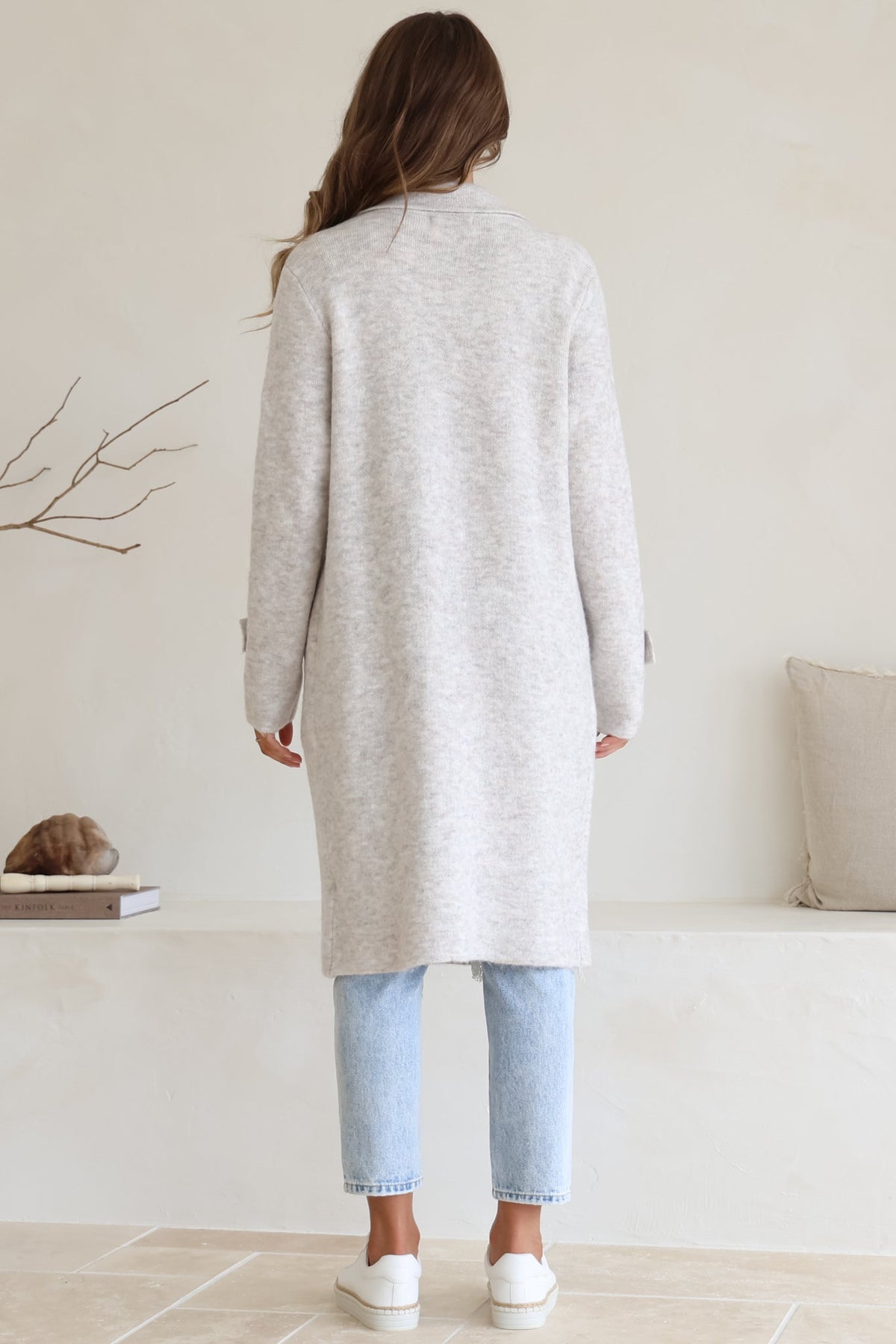Griffin Cardigan - Collared Button Closure Coatigan with Pockets in Grey