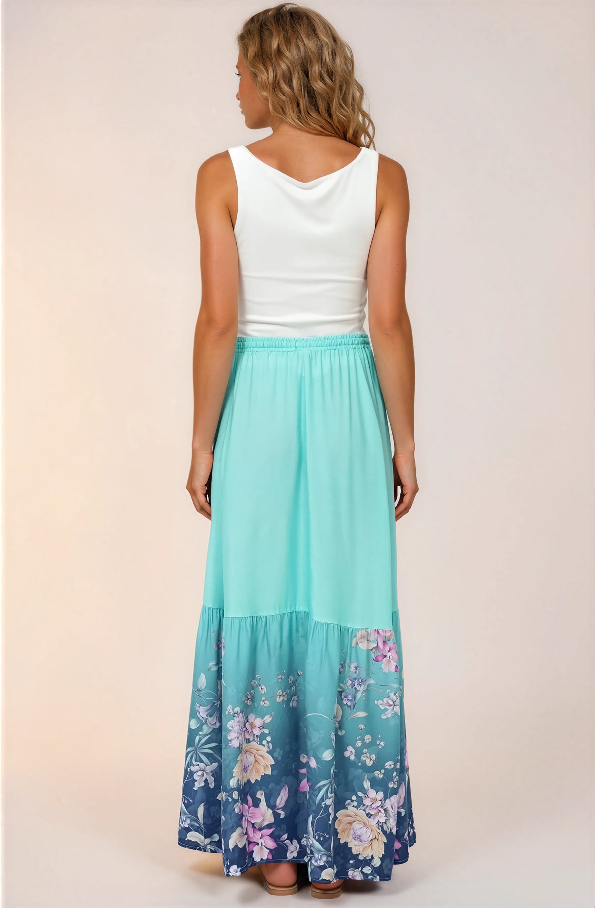 Hellen Maxi Skirt - High Waisted Skirt with Front Splits in Candyce Print Blue