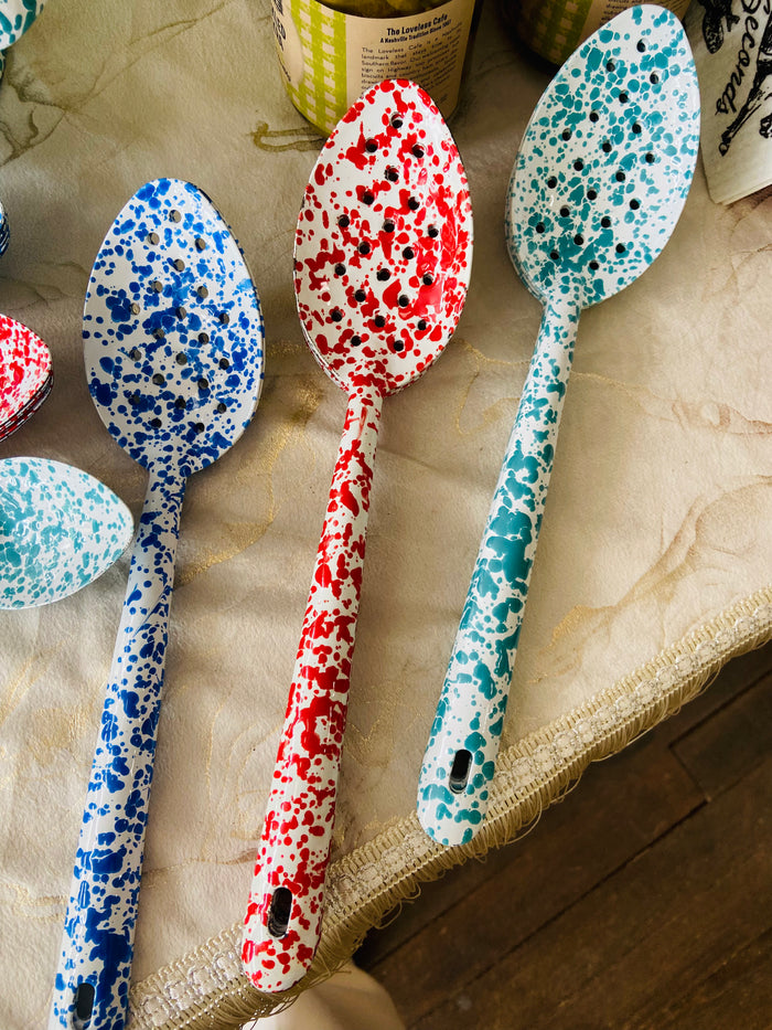 Splatter Enamelware Large Slotted Spoon - Deer Creek Mercantile