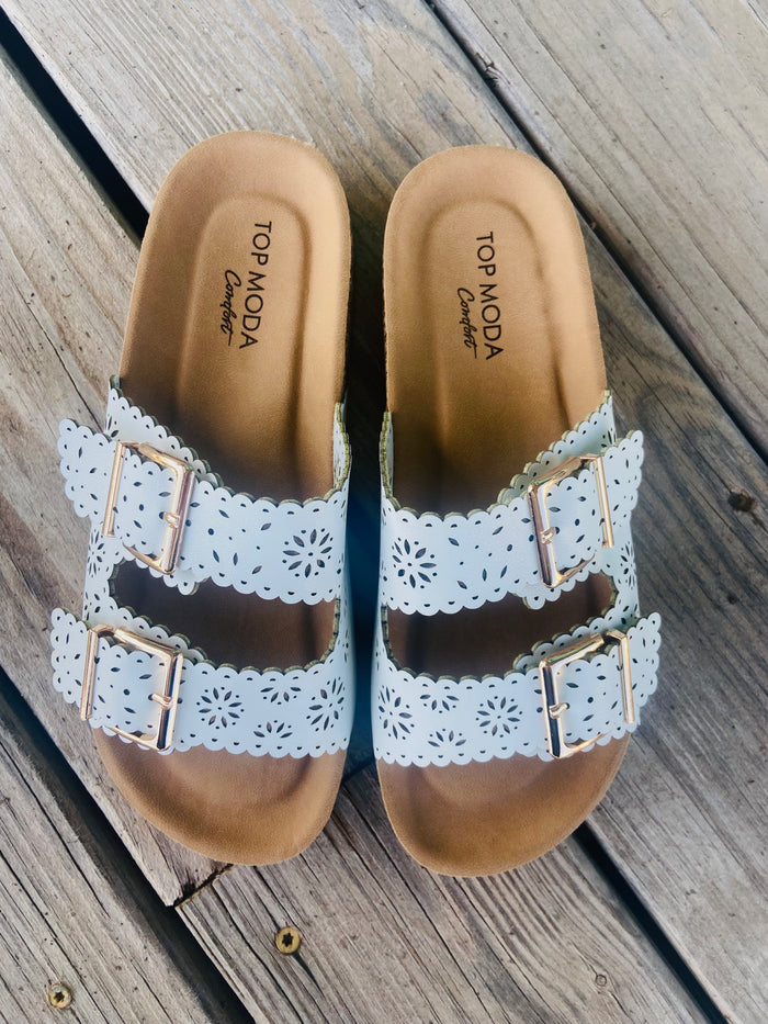 Suzanna's Eyelet Sandals (White) - Deer Creek Mercantile