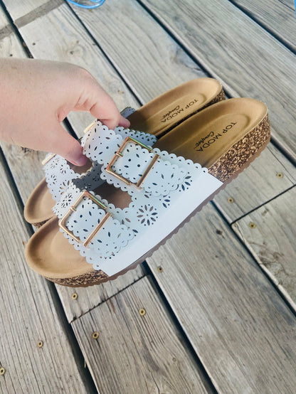 Suzanna's Eyelet Sandals (White) - Deer Creek Mercantile
