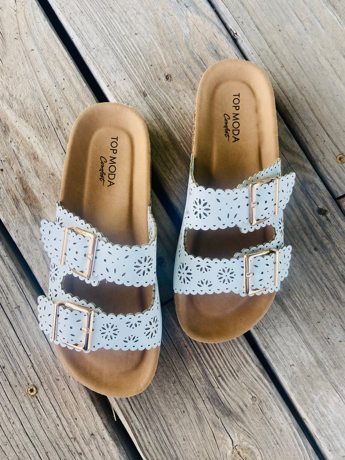 Suzanna's Eyelet Sandals (White) - Deer Creek Mercantile