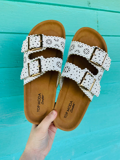 Suzanna's Eyelet Sandals (White) - Deer Creek Mercantile