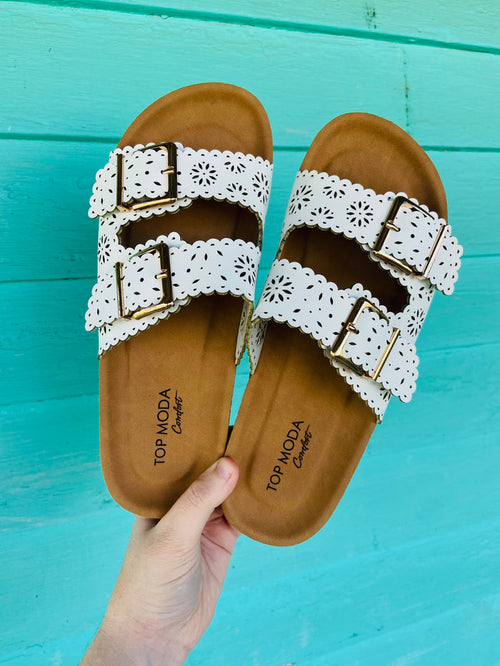 Suzanna's Eyelet Sandals (White) - Deer Creek Mercantile