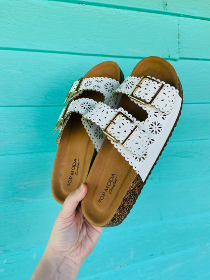 Suzanna's Eyelet Sandals (White) - Deer Creek Mercantile