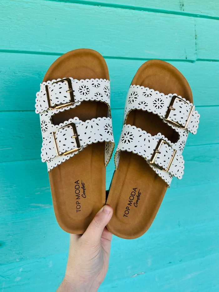 Suzanna's Eyelet Sandals (White) - Deer Creek Mercantile