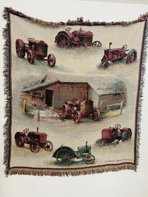 Vintage Farm Tractors Tapestry Blanket - Deer Creek Mercantile