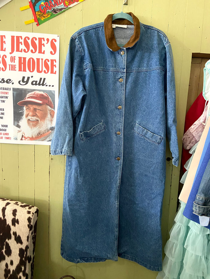 Vintage 90s Christopher & Banks Long Denim Western Duster Jacket *Size Large - Deer Creek Mercantile