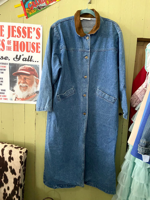 Vintage 90s Christopher & Banks Long Denim Western Duster Jacket *Size Large - Deer Creek Mercantile