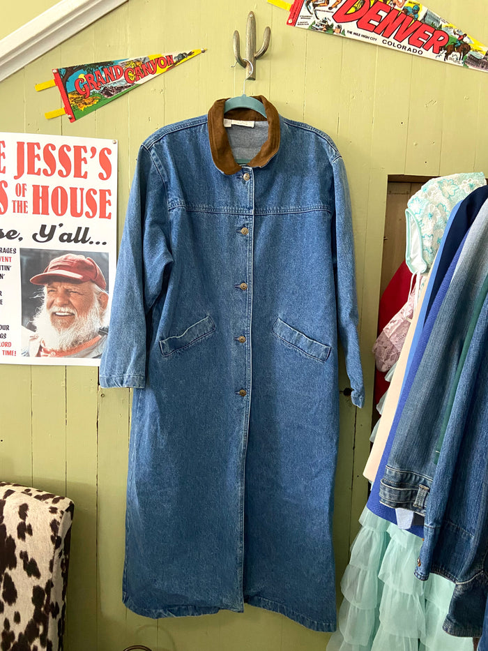 Vintage 90s Christopher & Banks Long Denim Western Duster Jacket *Size Large - Deer Creek Mercantile