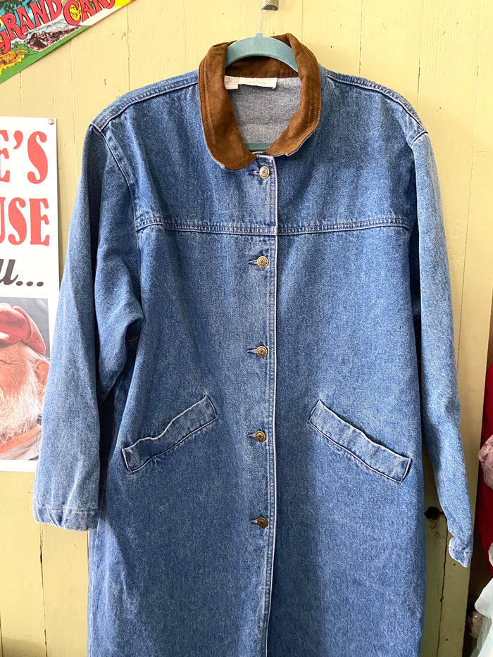 Vintage 90s Christopher & Banks Long Denim Western Duster Jacket *Size Large - Deer Creek Mercantile