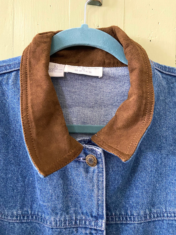 Vintage 90s Christopher & Banks Long Denim Western Duster Jacket *Size Large - Deer Creek Mercantile
